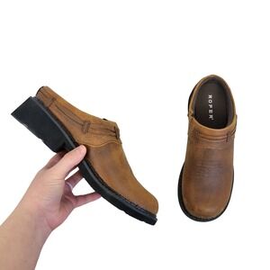 Roper Women's Laces Brown Crazy Horse Leather Slip-On Mules Brown Size 9